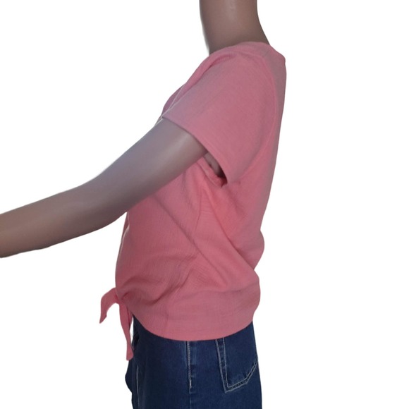 J. Crew Factory Size S Textured Tie Front Button Up Shirt Blouse Stretch Pink - Picture 4 of 10